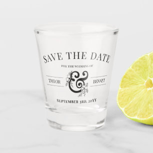 Verre A Shot Black White Line Art Floral Ampersand Pas de photo