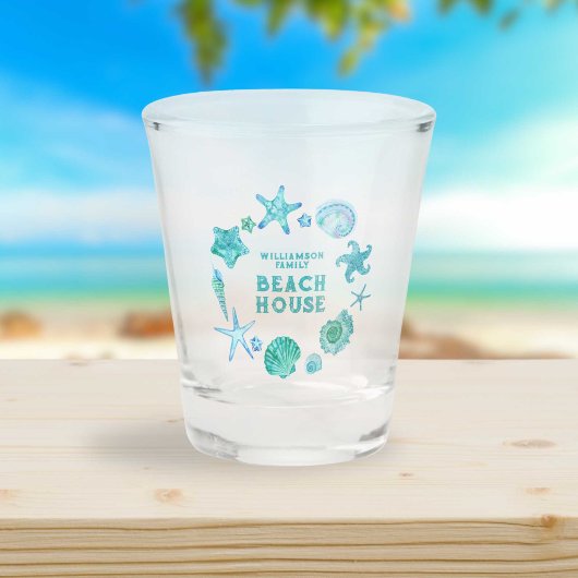 Verre A Shot Blue Coastal Seashells et Starfish Beach House