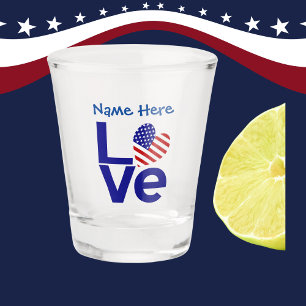 Verre A Shot Blue LOVE USA Drapeau Cœur Personnalisé