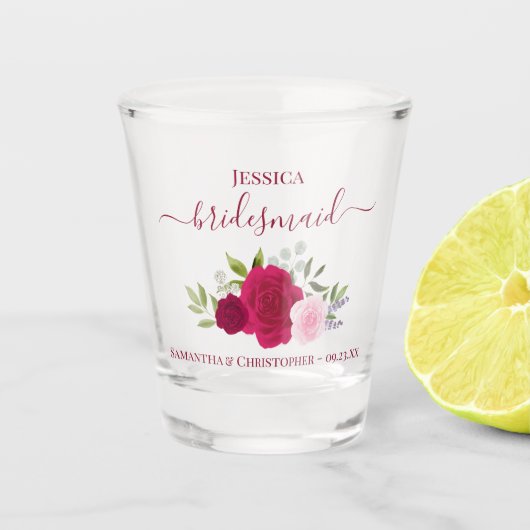 Verre A Shot Boho rose chaud Roses Élégant Mariage Bridesmaid (Devant)
