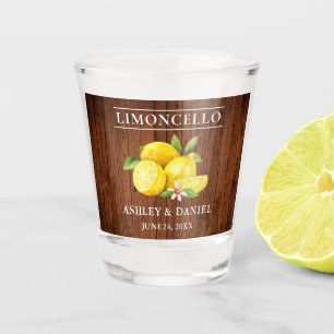 Verre A Shot Bois rustique Aquarelle Citrons Mariage Limoncello