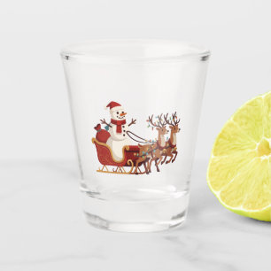 Verre A Shot Bonhomme de neige chevauchant un traîneau de Noël
