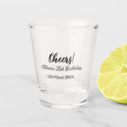 Verre A Shot Bonjour 21e anniversaire ajouter nom date simple m (Devant)
