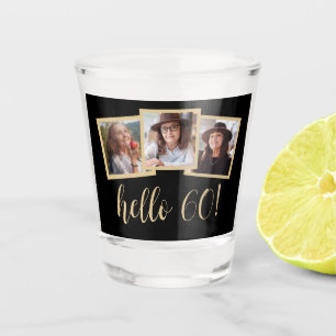 Verre A Shot Bonjour 60 3-Photo Noir Or Script Anniversaire