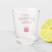 Verre A Shot Bonne fête d'anniversaire Gâteau rose coloré (Dos)