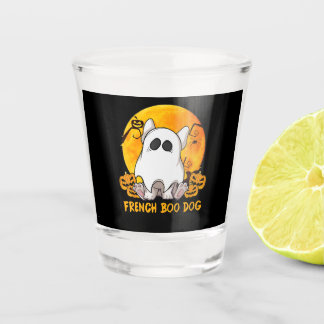 Verre A Shot Boo Bulldog avec araignée Citrouille et lune