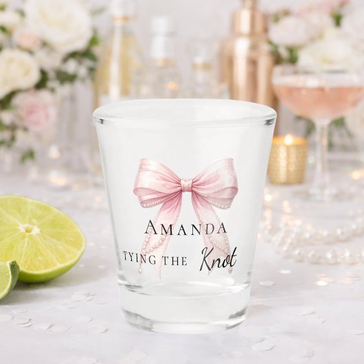Verre A Shot Bride tying the knot blush pink bow Bachelorette