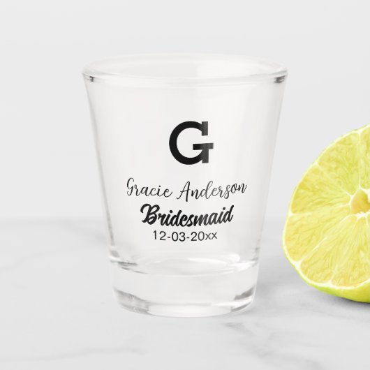 Verre A Shot Bridesmaid ajouter nom monogramme simple minimal m (Devant)