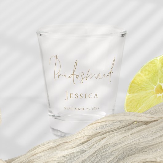 Verre A Shot Bridesmaid Cadeau Gold Nom du script Mariage Date