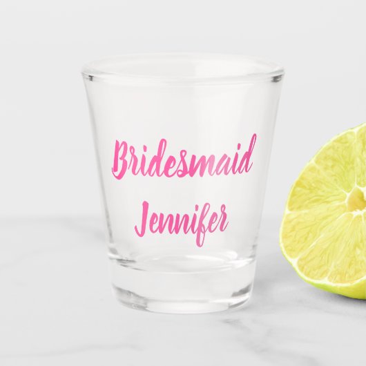 Verre A Shot Bridesmaid Pink Nom personnalisé Cadeaux Mariage (Devant)
