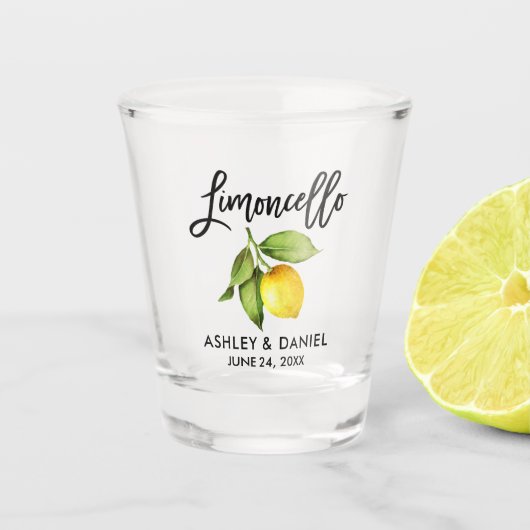Verre A Shot Brush Script Aquarelle Citron Mariage Limoncello (Devant)