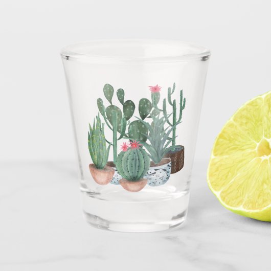 Verre A Shot Cactus aquarelle. (Devant)