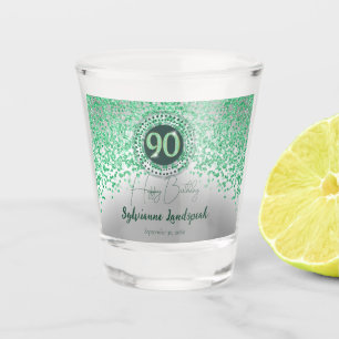 Verre A Shot Cadeau 90e anniversaire chic argent et vert paille