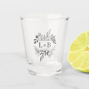 Verre A Shot Cadeau de Mariage Monogramme de Couple au Feuillag