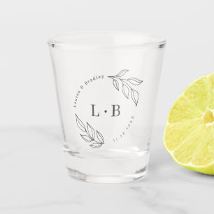 Verre A Shot Cadeau de Mariage Monogramme Moderne de Feuillage