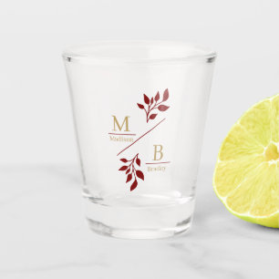 Verre A Shot Cadeau de Mariage Monogramme Moderne de Feuillage