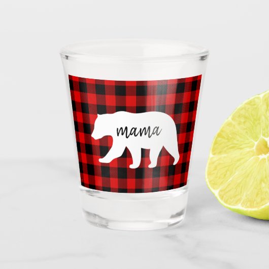 Verre A Shot Cadeau moderne Rouge Plaid Et Blanc Mama Ours (Devant)