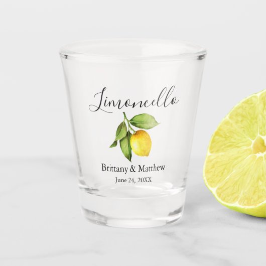 Verre A Shot Calligraphie Limoncello Aquarelle Citron Mariage (Devant)