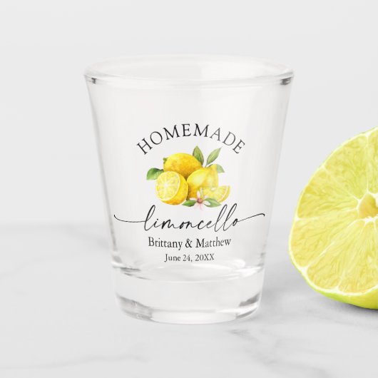 Verre A Shot Calligraphie Limoncello Aquarelle maison Citrons (Devant)