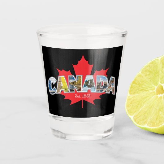 Verre A Shot "Canada Est. 1867" Avec Graphique Feuille D'Érable (Devant)
