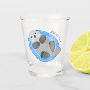 Verre A Shot Caricature bleu loutre de mer joyeux
