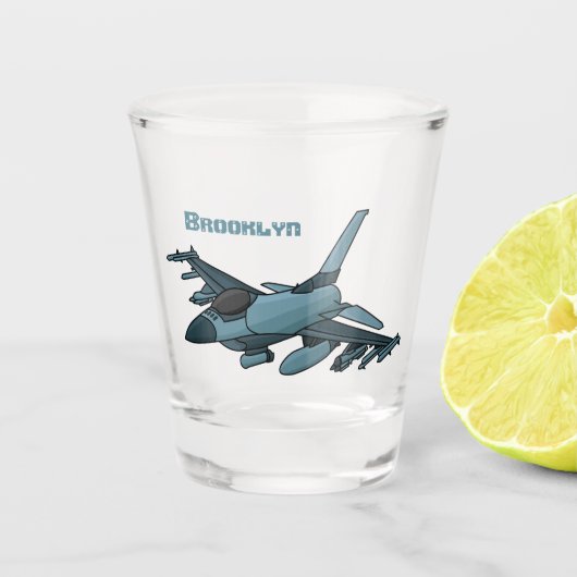 Verre A Shot Caricature d'avion de chasse militaire (Devant)