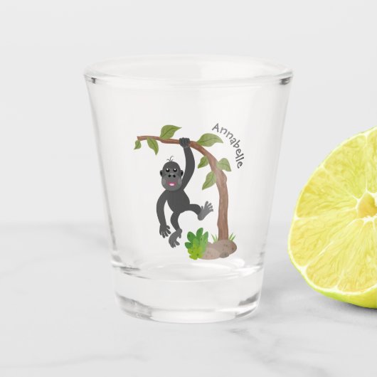 Verre A Shot Caricature de bébé gorille joyeux (Devant)