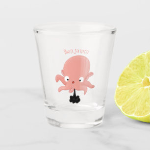 Verre A Shot Caricature de bébé pieuvre rose mignonne humour