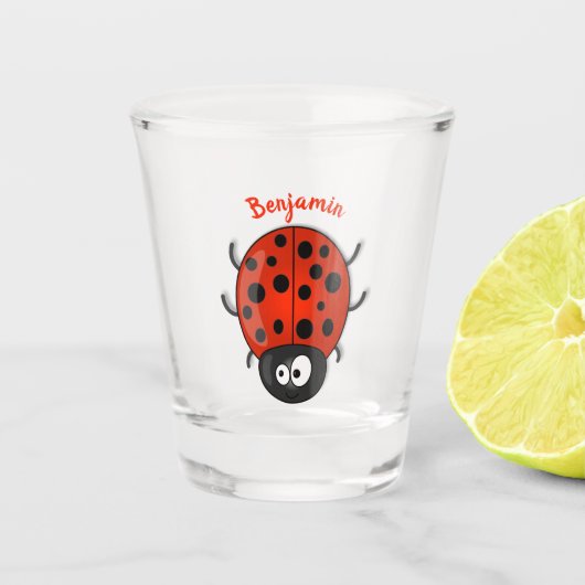 Verre A Shot Caricature de coccinelle rouge joyeux (Devant)
