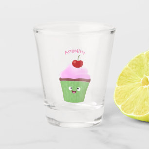 Verre A Shot Caricature de cupcake joyeux