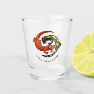 Verre A Shot Caricature de deux amis de la salamandre souriante