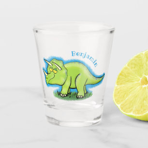 Verre A Shot Caricature de dinosaure de triceratops vert mignon