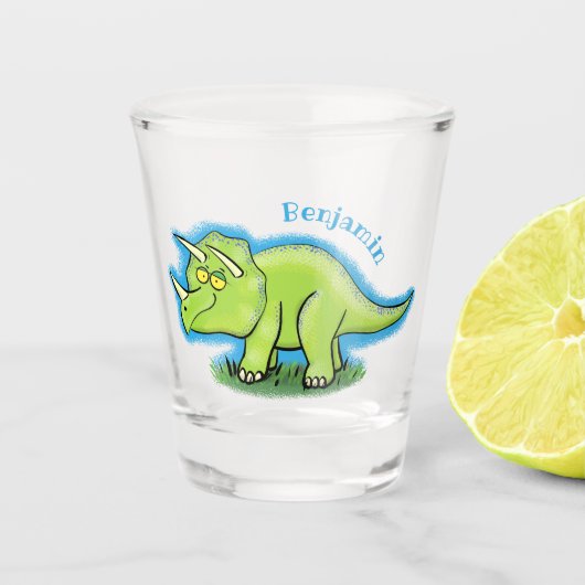 Verre A Shot Caricature de dinosaure de triceratops vert mignon (Devant)