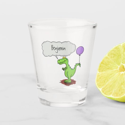 Verre A Shot Caricature de dragon dragon drôle et vert respiran (Devant)