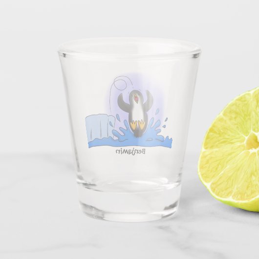 Verre A Shot Caricature de manchot joyeux sautant (Dos)