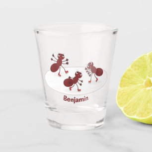 Verre A Shot Caricature de patinage sur glace de Happy red four