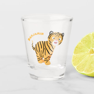 Verre A Shot Caricature de petit tigre joyeux