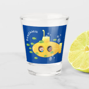 Verre A Shot Caricature de poisson sous-marin jaune mignon