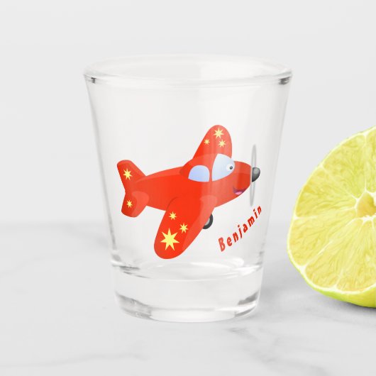 Verre A Shot Caricature de vol d'avion rouge mignon (Devant)