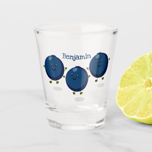 Verre A Shot Caricature mignonne de bleuets violets (Devant)