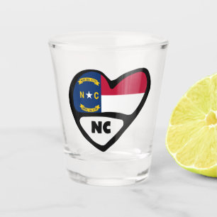 Verre A Shot Caroline du Nord, Drapeau D'Etat NC En Coeur