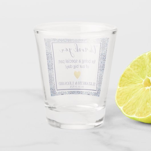 Verre A Shot Carreaux bleus Mariage Favor Merci (Dos)