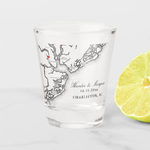 Verre A Shot Carte Charleston SC Élégant Mariage noir et blanc
