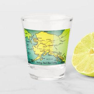 Verre A Shot Carte vintage de l'Alaska - Détroit de Bering, Nom