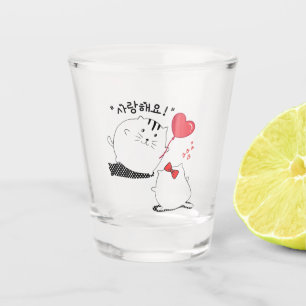 Verre A Shot Cat Couple "Je t'aime" 사 랑 해 요 en coréen SOJU