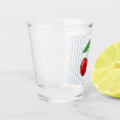 Verre A Shot Cerises rouges sur Motif rayé bleu (Gauche)