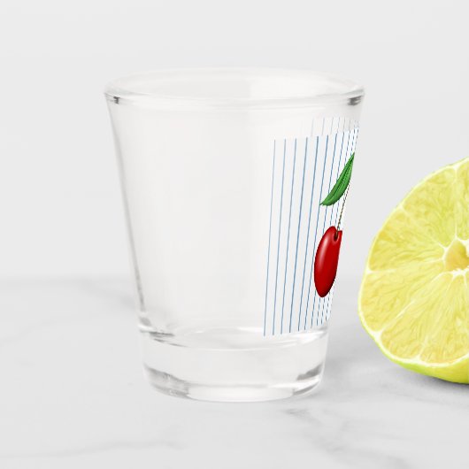 Verre A Shot Cerises rouges sur Motif rayé bleu (Gauche)
