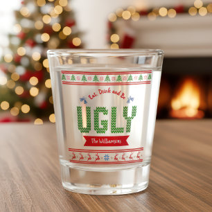 Verre A Shot Chandail de Noël moche Nordic Red Green Knit Nom