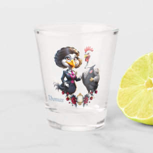 Verre A Shot Charmant couple de poulets caricaturaux.