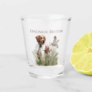 Verre A Shot Chasse avec un chien breton, Art